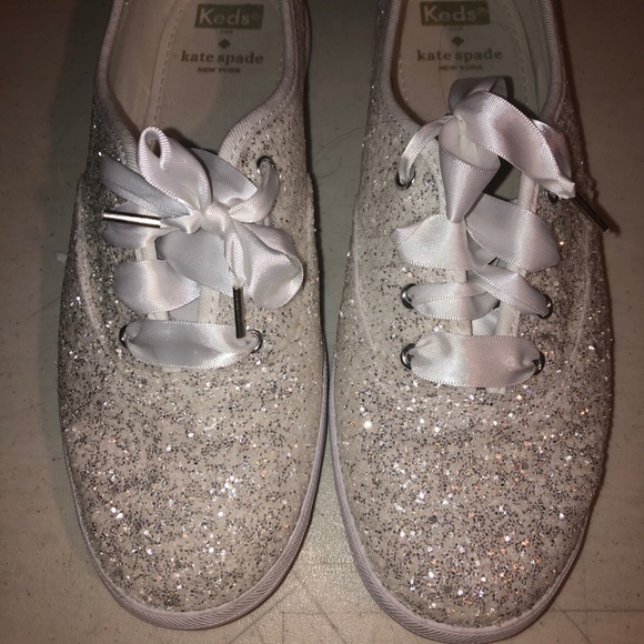 Keds Shoes - Kate Spade white and silver sparkle Keds